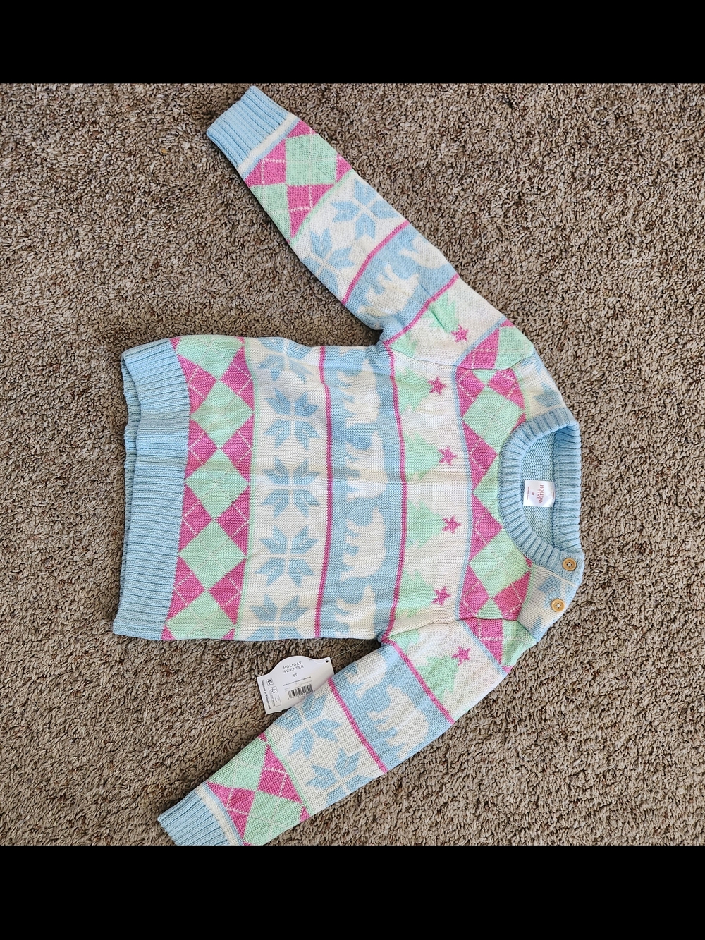 Holiday Time Light Blue & Pink Kids Holiday Sweater - 5T